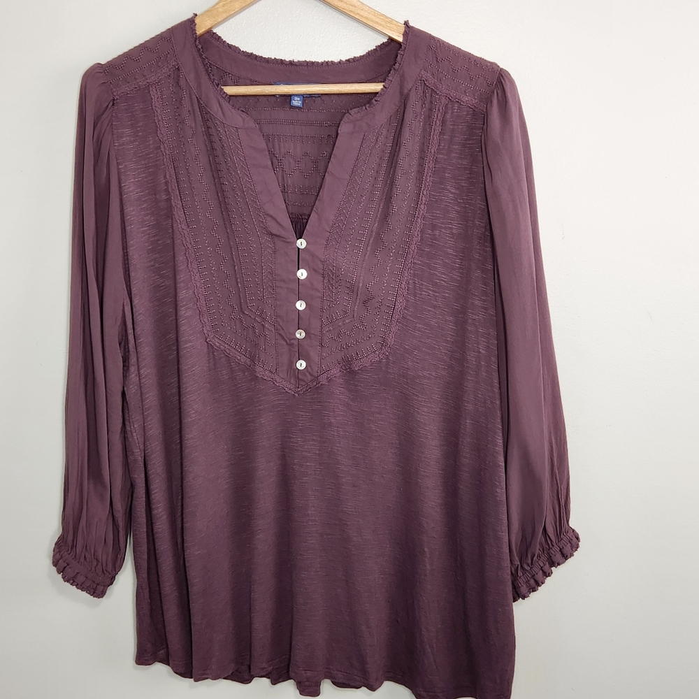 Democracy Tunic Size 2X Peasant V Neck boho cottagecore